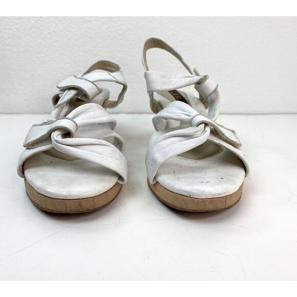 White Leather Chocolat Wood Soles Sandals Size 8 Hook n Loop Straps Boho Y2K - Picture 5 of 11